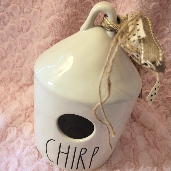 2-sided Rae Dunn "Chirp" birdhouse with ribbon & bird/branch print on back. - Picture 4 of 16